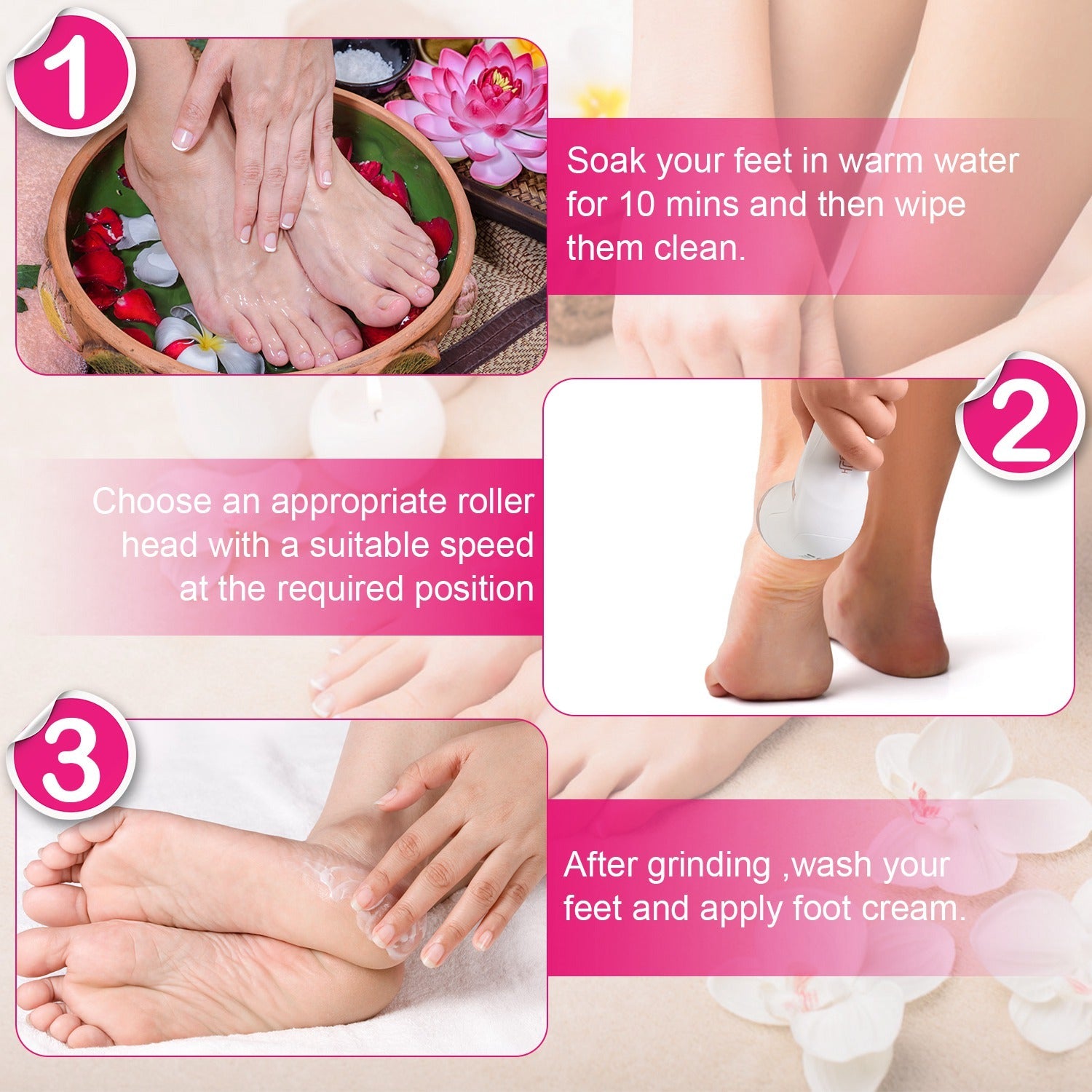 Cuticle care tools used during an at-home foot and nail care routine