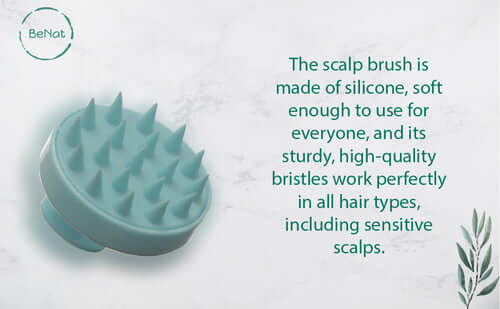 Hair Scalp Massager designed for scalp massage benefits, made from soft silicone with high-quality bristles for all hair types.