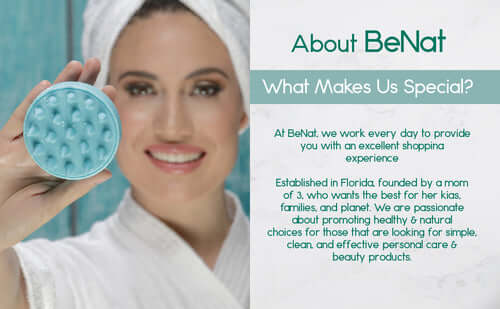 Woman in a white robe holding a blue textured facial cleansing brush for skincare.