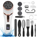 Electric callus remover kit with replacement rollers and pedicure tools for foot care.