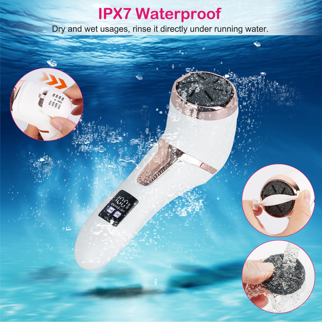 IPX7 waterproof white facial scrubbing device being rinsed under water